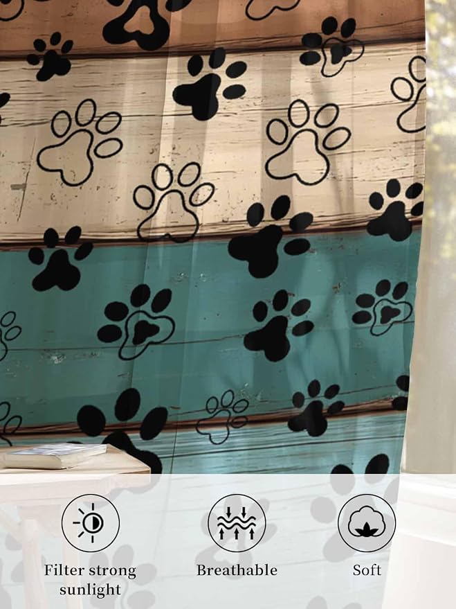 Sheer Curtains 45 Inch Length, Vintage Farmhouse Country Wooden Grain Privacy - Image 6