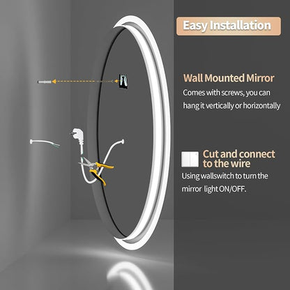 LUVODI Lighted LED Bathroom Mirror: 32”x24” Oval Wall Mounted Dimmable Makeup - Image 6