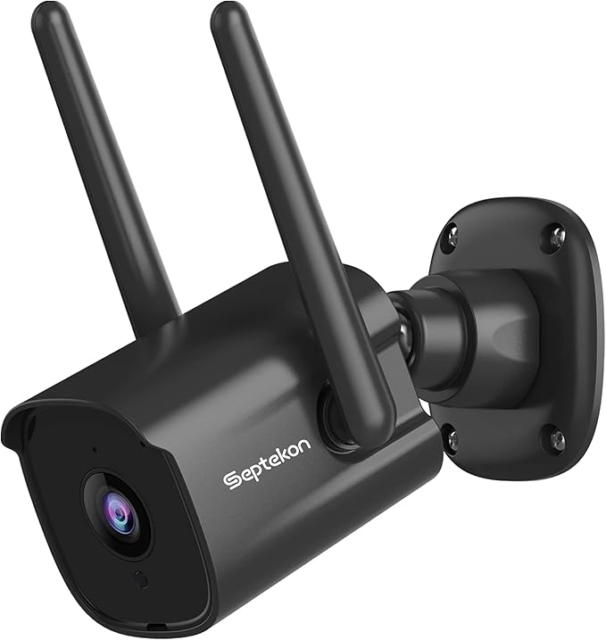 Septekon 2K Outdoor Security Camera 3MP, 2.4G Wired WiFi Camera with Night Vision, IP66 Waterproof, AI Human Motion Tracking, 2-Way Audio, Black