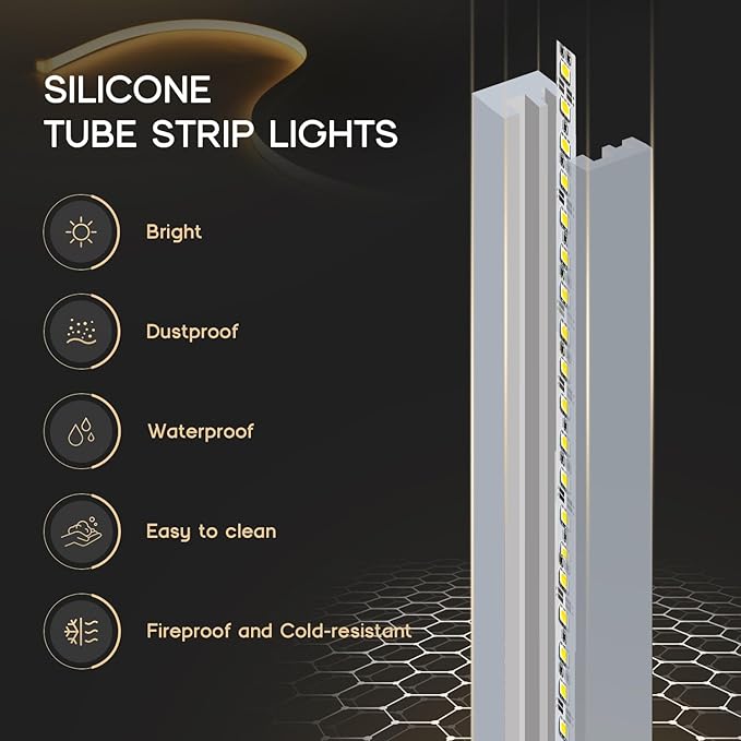 VOEWT LED Strip Lights Warm White 3000K,65.6ft 110-120V Neon Rope Lights,Flexible Silicone Outdoor Waterproof Neon Strip Lights for Bedroom,Mirror,Kitchen Cabinet, Living Room,Halloween Decor