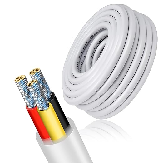 18 Gauge 3 Conductor Electrical Wire, 49.2FT Low Voltage 18/3 Tinned Copper Stranded 3 Wire Cable, 18 AWG White Flexible Extension Power Cord for Automotive, LED Lamp, Outdoor Landscape Lighting Etc