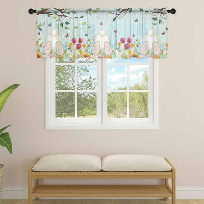 Easter Sheer Valances for Windows 60"x18", Light Filtering Kitchen Curtains - Image 4