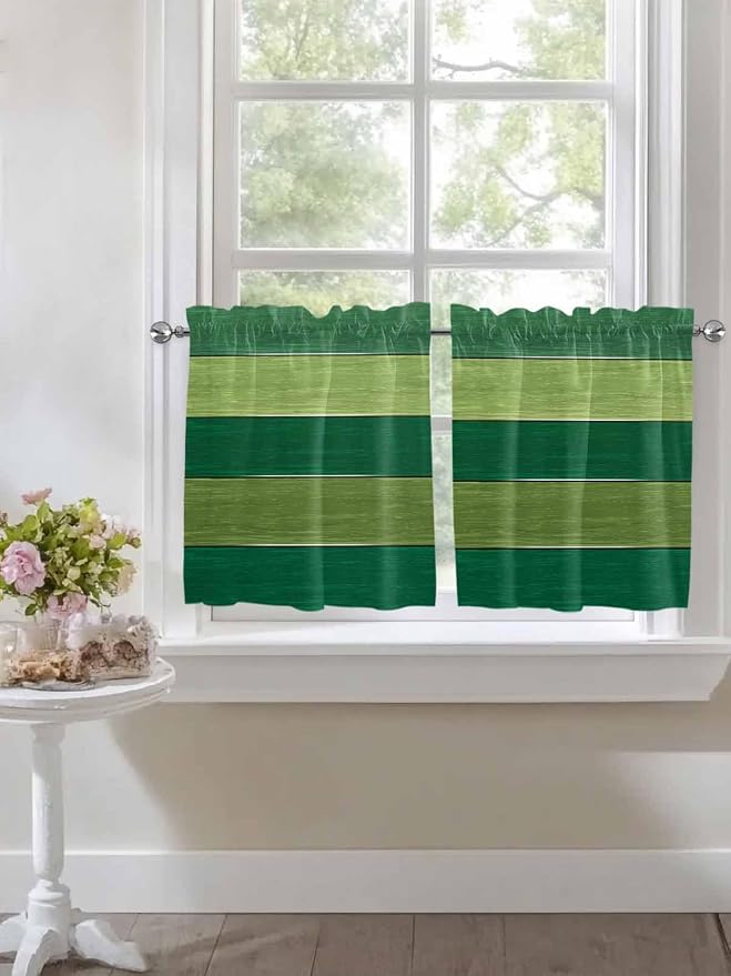 Farm Retro Green Wood Grain Window Valance Curtains, Rustic Wooden Plank - Image 4