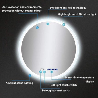 Round LED Bathroom Mirror Demister Pad IP44 Vanity Large Mirror Cold Light - Image 3