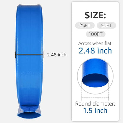1.5" x 100 FT Pool Backwash Hose, Heavy Duty PVC Discharge Hose, Lay Flat - Image 3