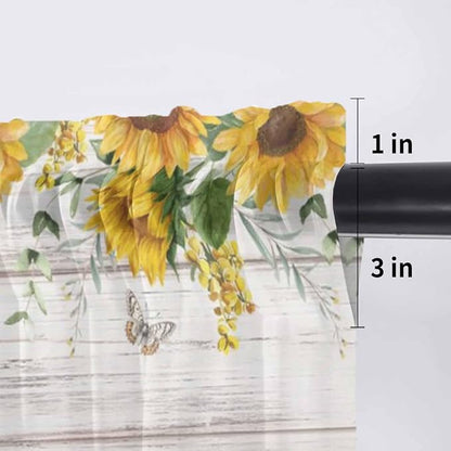 Farmhouses Sunflowers Sheer Valance Curtains, Retro Floral Leaves Red Truck - Image 7