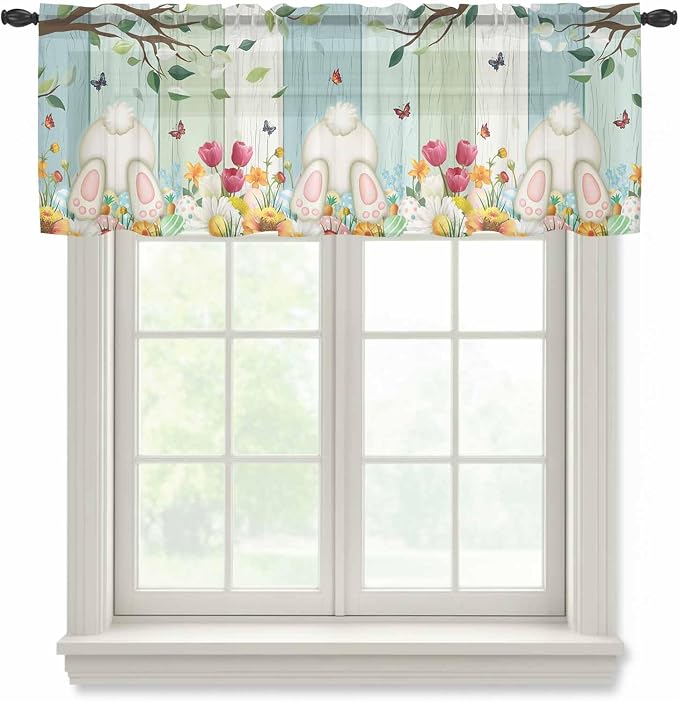 Easter Sheer Valances for Windows 42"x12", Light Filtering Kitchen Curtains by Unknown