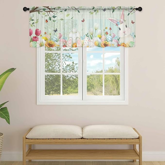 Easter Sheer Valances for Windows 42"x18", Light Filtering Kitchen Curtains - Image 4