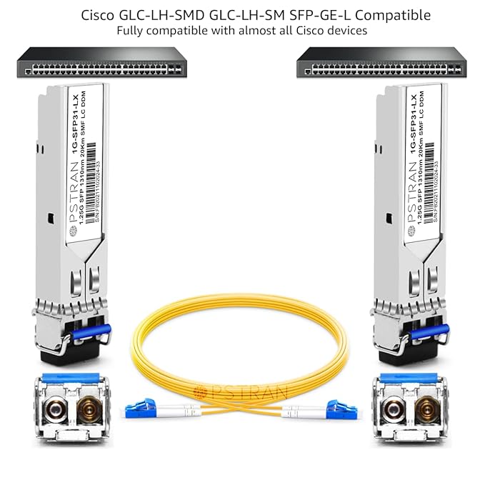 OPSTRAN 1000BASE-LX/LH SFP Optical Transceiver Module Compatible with Cisco GLC-LH-SMD GLC-LH-SM SFP-GE-L 1G SFP 1310nm 20km DDM Duplex LC SMF 4 Pack