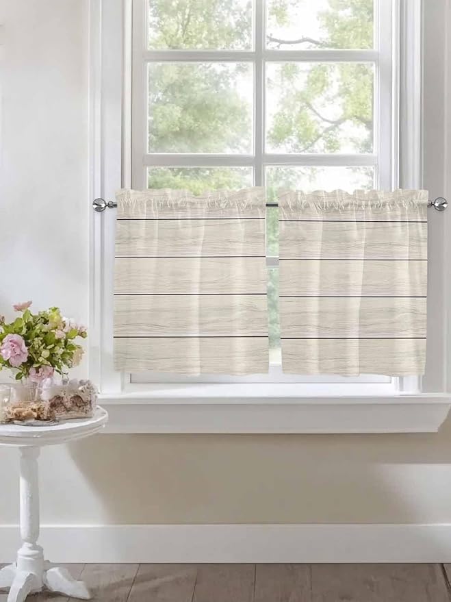 Vintage Country Wooden Board Window Valance Curtains, Gradient Wood Grain Line - Image 5