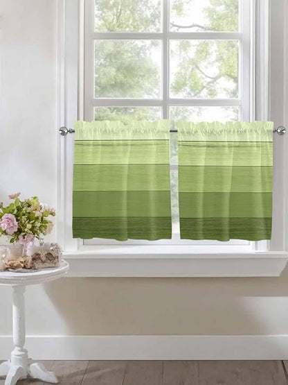 Gradient Green Wooden Board Window Valance Curtains, Retro Country Wood Grain - Image 4
