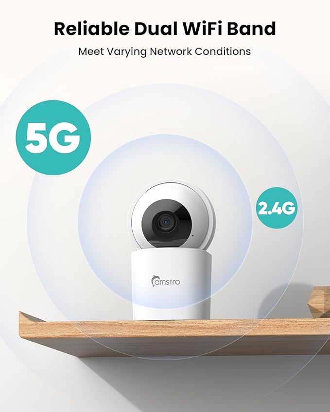 CAMSTRO 3K Indoor Security Camera 2 Pack, 360° Pan/Tilt WiFi Camera for Home Security, 2.4/5GHz Pet/Dog/Baby Camera with Phone App, Night Vision, Two-Way Audio, 24/7 SD/Cloud Storage, Works with Alexa