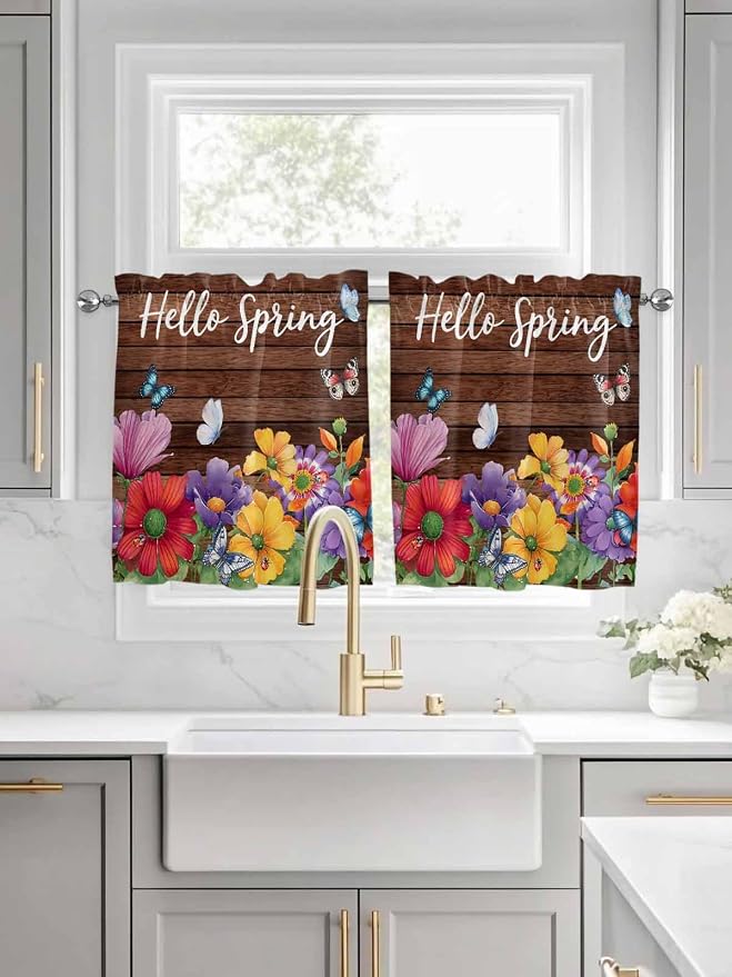 Spring Flowers Half Window Curtains 24 Inches Long, Watercolor Farmhouse - Image 3