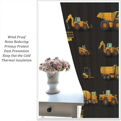 Kids Construction Window Curtains, Construction Machinery Equipment Mode of - Image 5