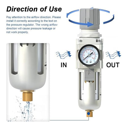 AIRZOE 1/2" NPT Air Filter Regulator Combo Piggyback, 5 Micron Brass Element - Image 4