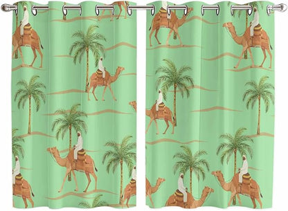 2 Panel Kitchen Cafe Curtains, Desert Camels Sunlight Filtering Nature Air by Hokiten