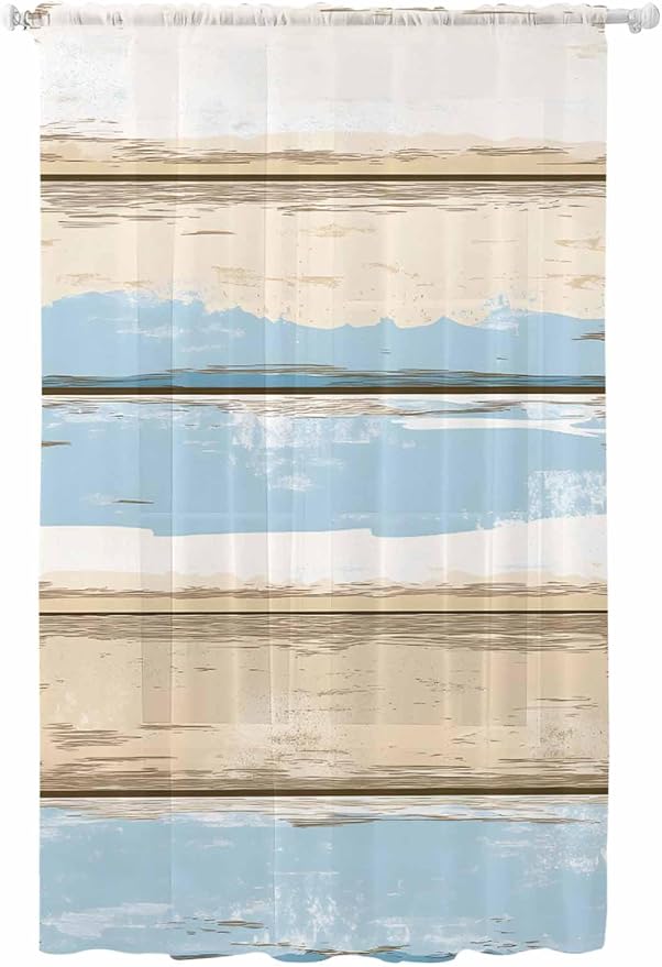 Sheer Curtains 108 Inches Long, Vintage Geometric Blue Semi Sheer Curtains by Unknown