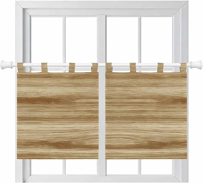 Light Brown Wood Grain Kitchen Curtains 24 Inch Length, Small Window Curtains by Unknown