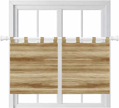 Light Brown Wood Grain Kitchen Curtains 24 Inch Length, Small Window Curtains by Unknown