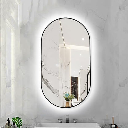 Oval LED Illuminated Bathroom Mirror, Wall-mounted Vanity Makeup Mirror by Unknown