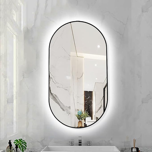Oval LED Illuminated Bathroom Mirror, Wall-mounted Vanity Makeup Mirror by Unknown
