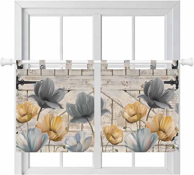 Spring Tulips Flower Kitchen Curtains 36 Inch Length, Small Window Curtains Tab by Unknown