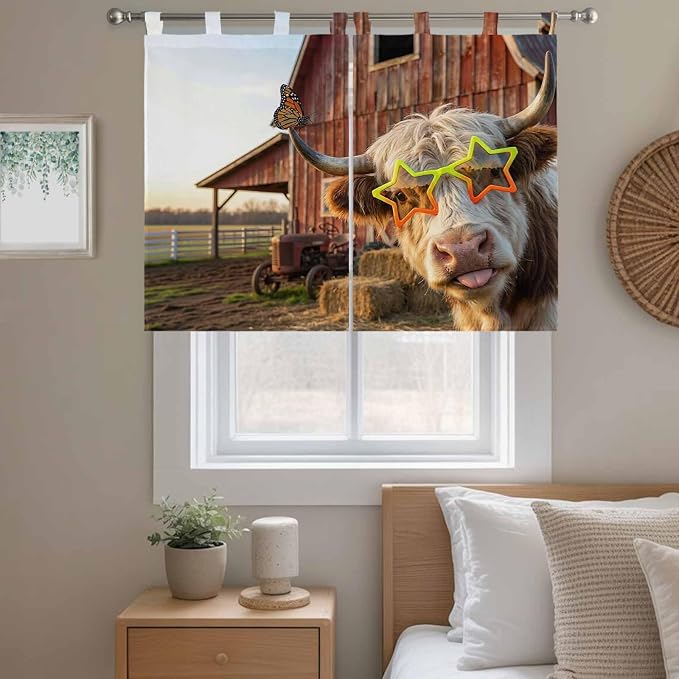 Farm Yaks Bedroom Curtains 63 Inch Length, Window Curtains Tab Top, Farmhouse - Image 9