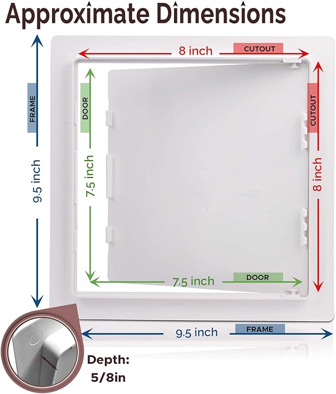 Morvat Access Panel 8x8 Inch for Drywall & Ceiling with Door, Heavy-Duty Durable ABS Plastic & Easy Install Access Box, Wall Hole Cover Plate for Plumbing & Electrical Cables & Wiring, White