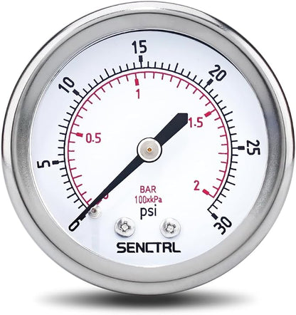SENCTRL 0-30 Psi Low Pressure Gauge, 1/4 NPT Back Mount, Waterproof, Stainless by senctrl