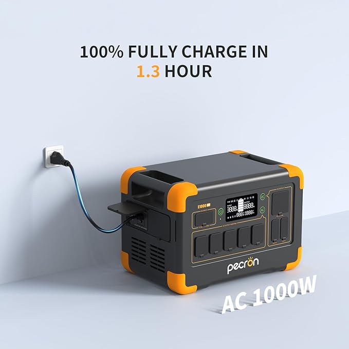 pecron 1800W Solar Generator with 300W Solar Panel, 1024Wh Portable Power Station LiFePO4 Battery Backup, 100W USB-C Output Solar Generator, Fast Charging for Home Use, Camping, RV, Emergencies