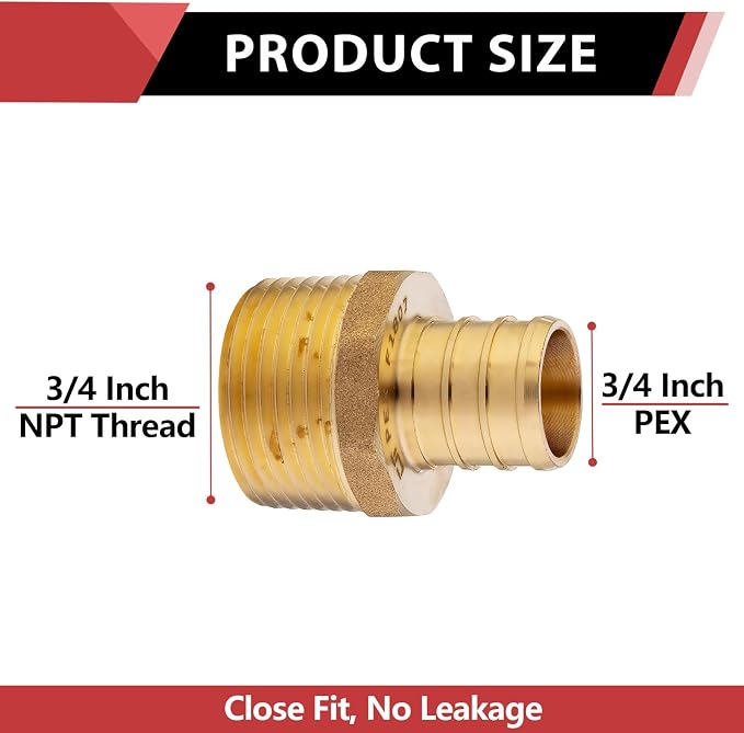 EFIELD Barb Crimp Pex 3/4 Inch x 3/4 Inch NPT Male Adapter Brass Fitting - Image 2