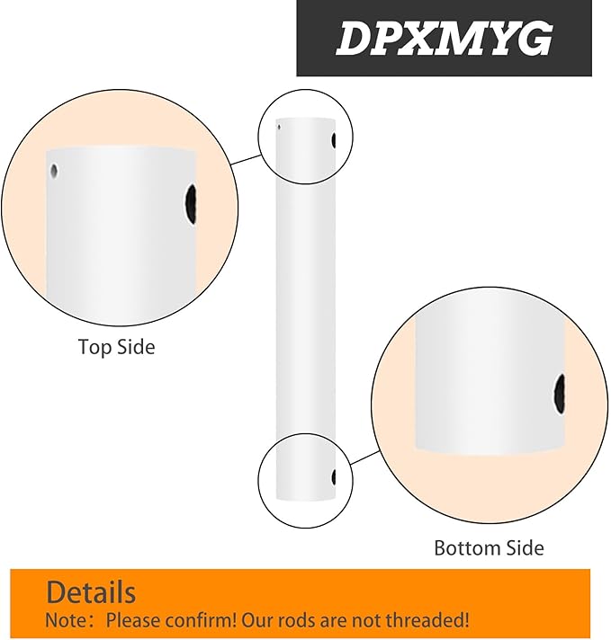 DPXMYG 36 inch Ceiling Fan Downrod with Extension Cord, 3 FT White Downrod for Ceiling Fan, 1 inch Outside Diameter, Ceiling Fan Boom Suitable for a Wide Range of Fans (White, Not Threaded)