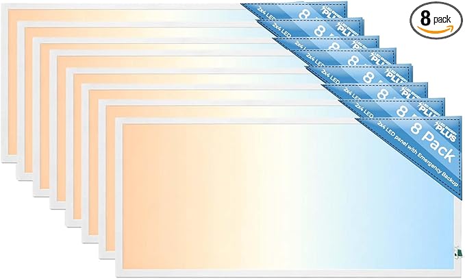 2X4 LED Flat Panel Light with Emergency Battery Backup, 50W 3000K/4000K/5000K, 0-10V Dimmable, 6500 Lumens, LED Drop Ceiling Lights, 100-277V, DLC UL Listed, Ultra Thin Back-Lit (8 Pack)