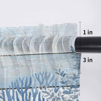 Ocean Corals Sheer Valance Curtains, Summer Beach Coral Sea Stars Blue Wood - Image 7