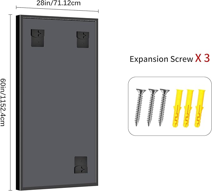 Black Bathroom Mirror, 28x60 Inch Large Rectangle Mirror, 0.6" Thickened Deep Frame Mirrors for Wall Over Sink, Shatterproof Tempered Glass, Brushed, Antirust, Horizontally or Vertically