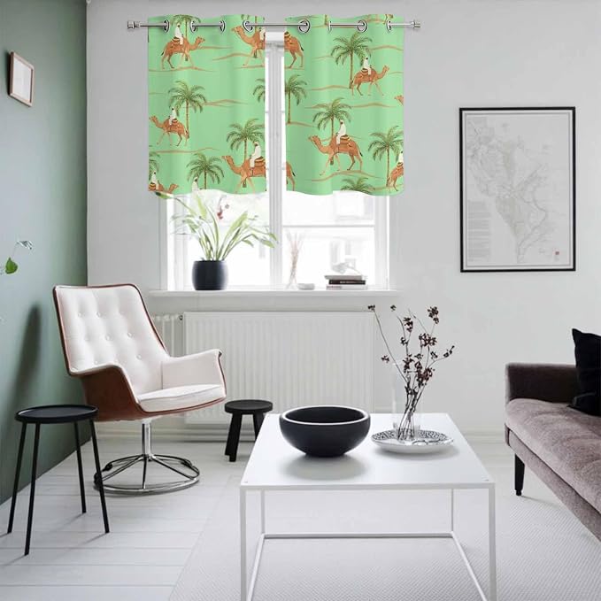 2 Panel Kitchen Cafe Curtains, Desert Camels Sunlight Filtering Nature Air - Image 4
