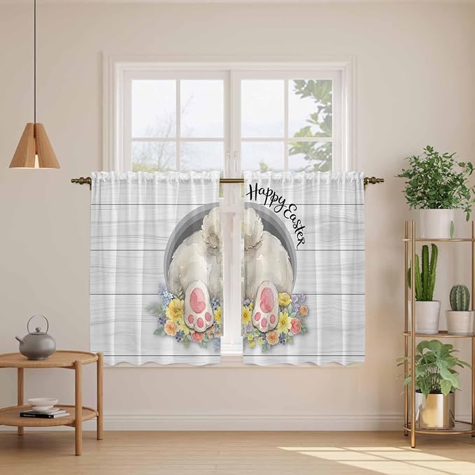 Easter Bunny Kitchen Tier Curtains 45 Inch Long 2 Panel Set, Rod Pocket Short - Image 3