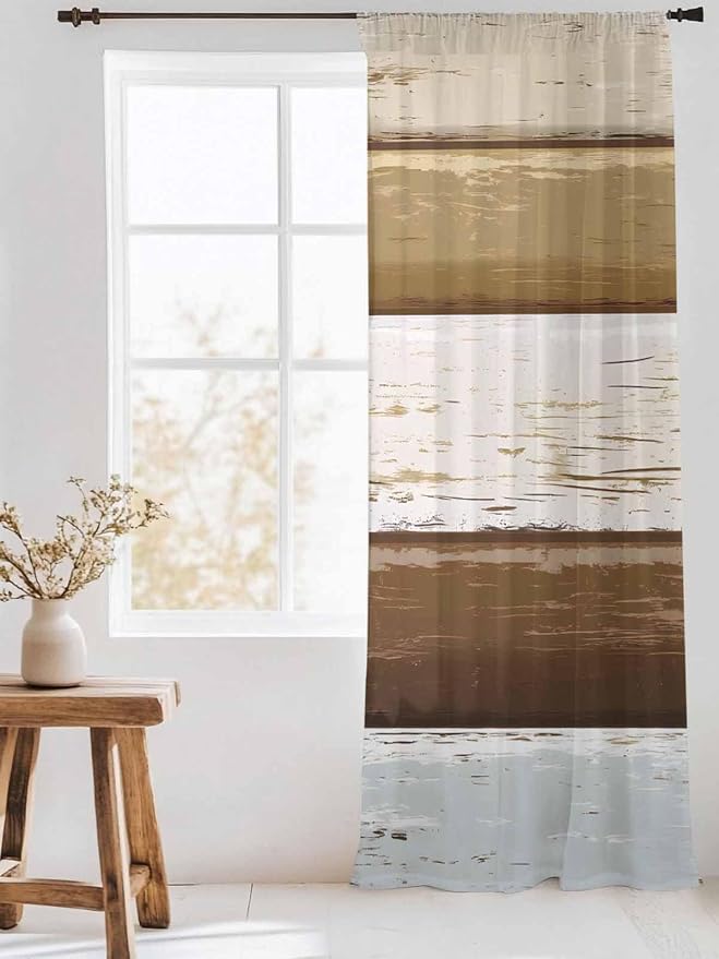 Sheer Curtains 96 Inches Long, Wood Grain Brown Semi Sheer Curtains Light - Image 3