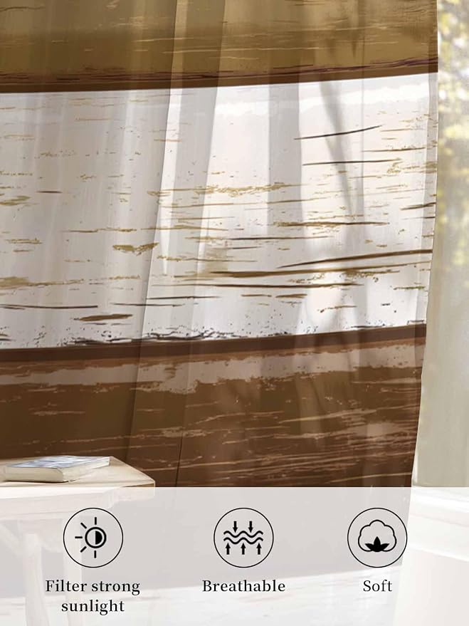 Sheer Curtains 45 Inch Length, Wood Grain Brown Semi Sheer Curtains Light - Image 6