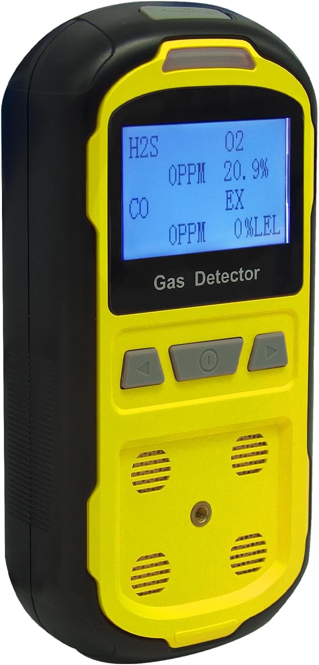 Upgraded 4 Gas Monitor Multi Gas Detector, Yfwsrecinoe Gas Leak Detector, Rechargeable 4 Gas Monitor Ex H2s Co O2 with LCD Multiple Indicator (Yellow)