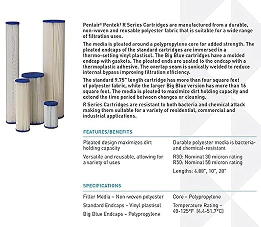 Pentair Pentek R50-BB Big Blue Sediment Water Filter, Whole House Pleated - Image 4