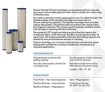 Pentair Pentek R50-BB Big Blue Sediment Water Filter, Whole House Pleated - Image 4