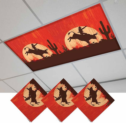 Fluorescent Light Covers for Drop Ceiling Western Cowboys Horse Riding on Red by Unknown