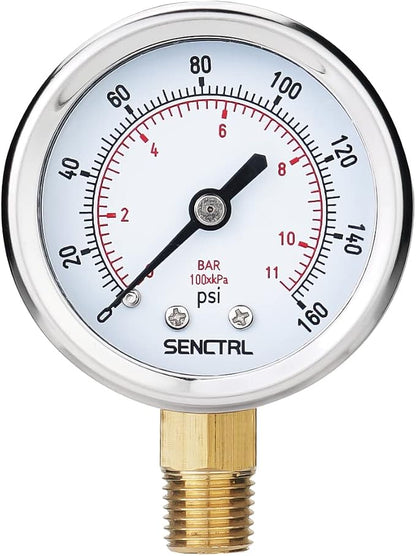 SENCTRL 0-160 Psi Pressure Gauge, 1/4 NPT Lower Mount, Waterproof, Stainless by senctrl