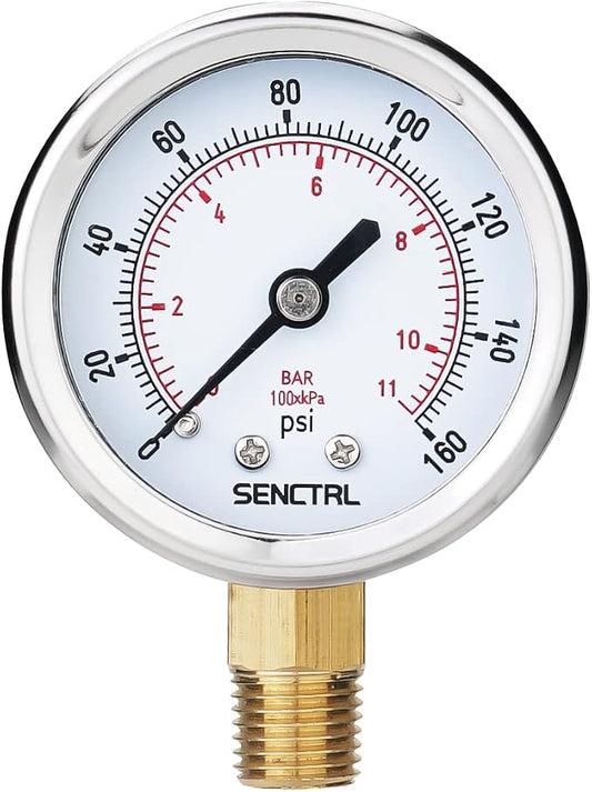 SENCTRL 0-160 Psi Pressure Gauge, 1/4 NPT Lower Mount, Waterproof, Stainless by senctrl