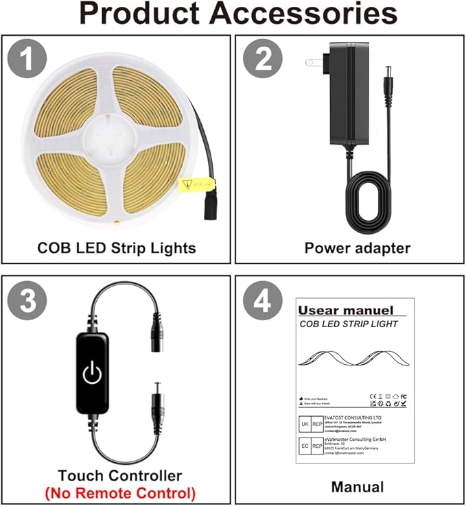 Pandery COB LED Strip,LED Strip Lights 5M/16.4ft,Touch Dimmable LED Strips,CRI90+,2700K Warm White cob led,1600LEDs,24V LED Tape Lights,Indoor for Bedroom, Kitchen, TV, Mirror,Cabinet