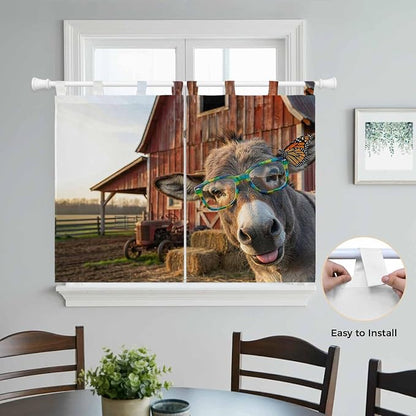 Farm Donkeys Kitchen Curtains 45 Inch Length, Short Cafe Window Curtains Tab Top - Image 4