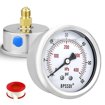0-60 Psi Glycerin Liquid Filled Low Pressure Gauge, 2.5" Dial Size, 1/4" G Back by BPSSDI