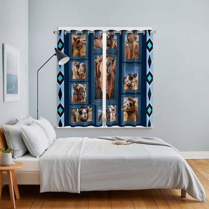 2 Panel Kitchen Cafe Curtains, Desert Camels Sunlight Filtering Nature Air - Image 4