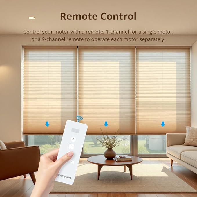 Blindsmart Rechargeable Tuya Zigbee Roller Blinds Motor for 38mm Tube, Motorized Window Shades Automatic Blinds Curtain Opener APP Control, Zigbee Hub Required (with 9-Channels Remote)